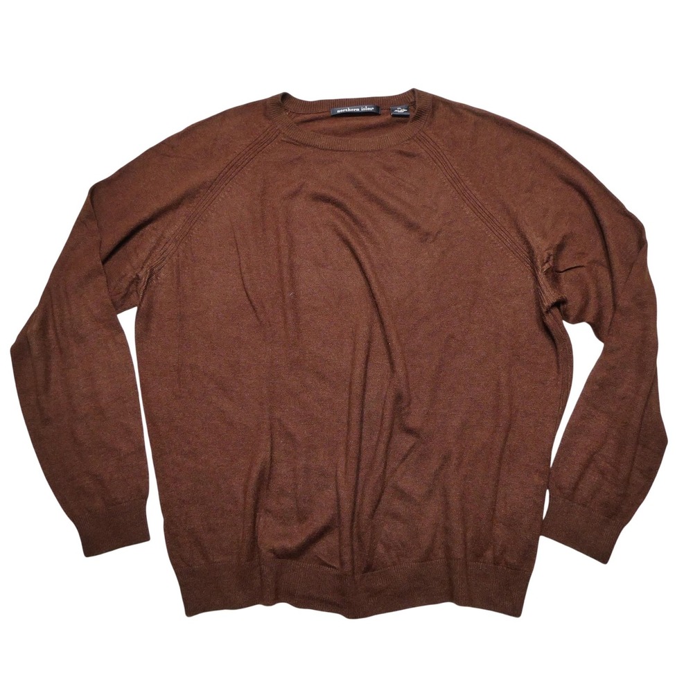 Northern Isles Sweater Mens 2XL Brown Silk Rayon Cashmere Crewneck Knit Pullover